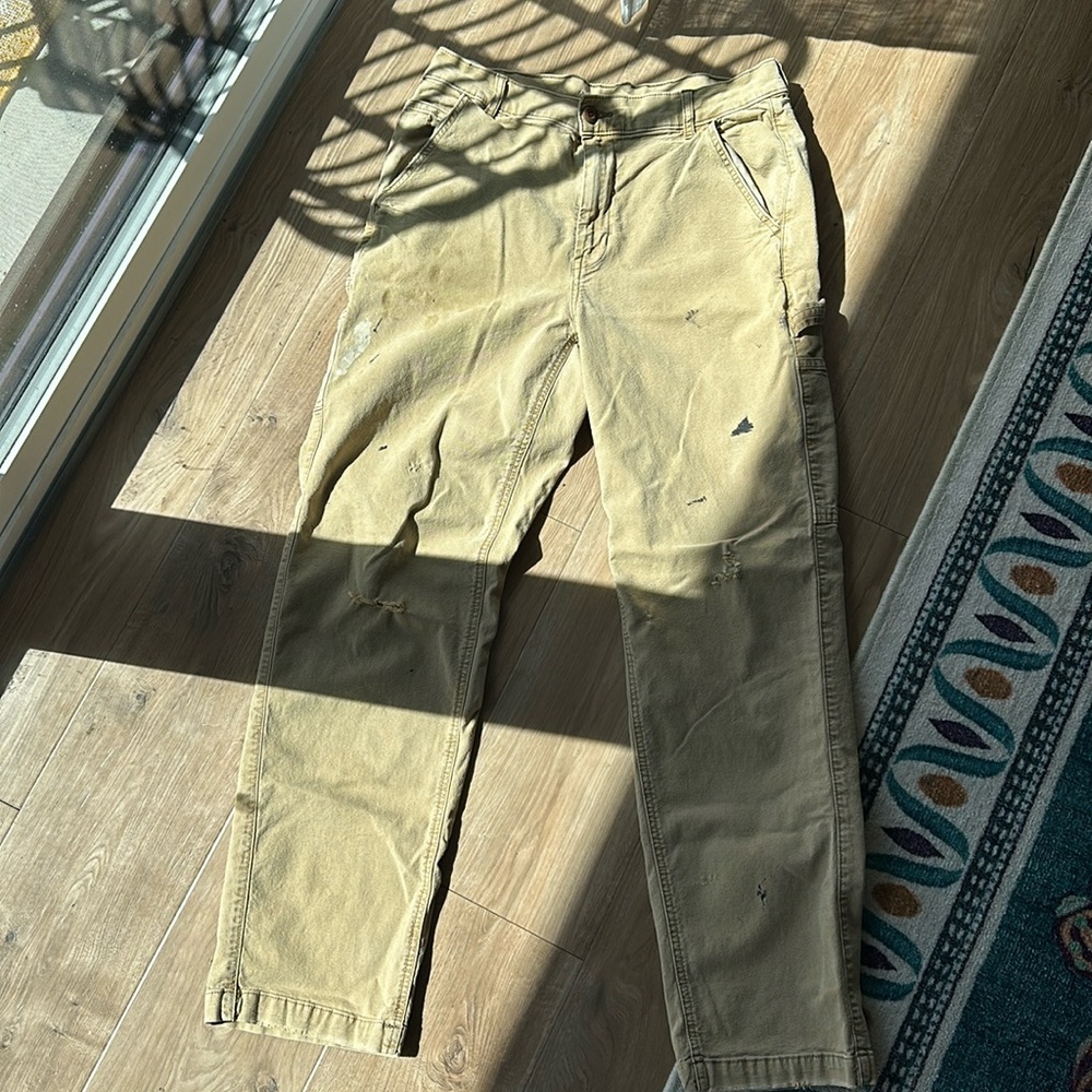 Distressed vintage American eagle canvas carpenter pant khaki stretch 12 size 32